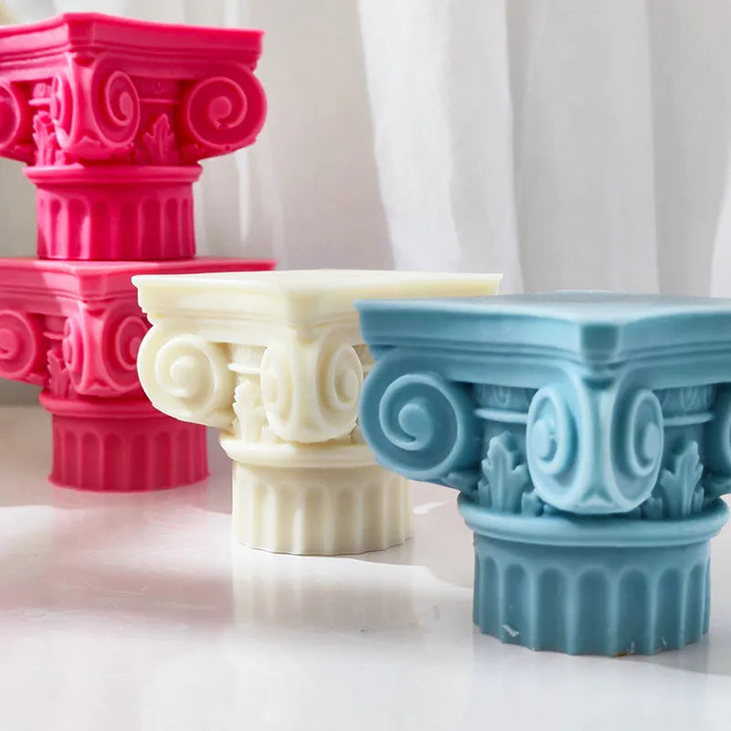 Silicone Roman pillar craft mold for making candles, chocolate, soap and plaster decorations.