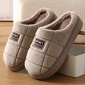 Men's grey brown household slippers with artificial wool lining and thick EVA sole