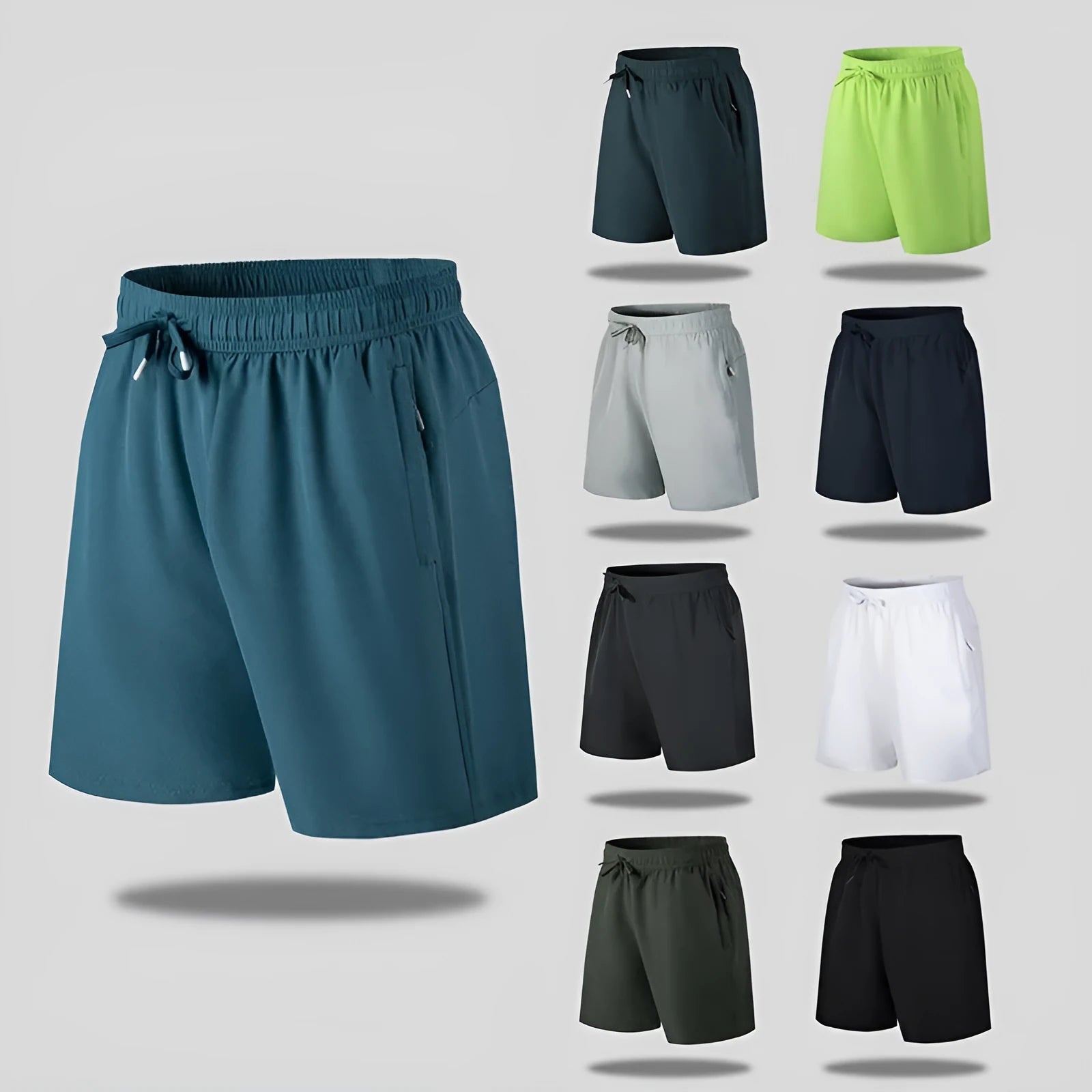 Men's loose fit quick-drying polyester sports shorts in various colours