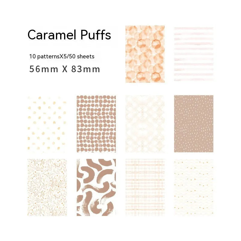 Retro collage note paper in ten pastel colours, each sheet 56mm by 83mm.
