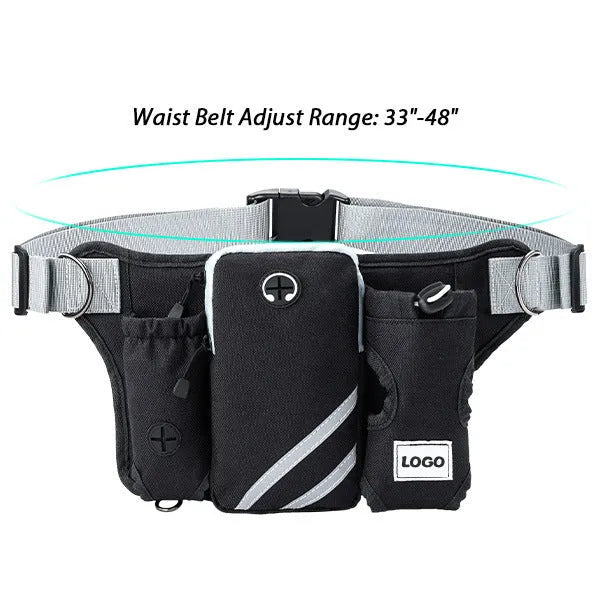 Black nylon outdoor pet training bag set with waist bag and collar leash for dog walking