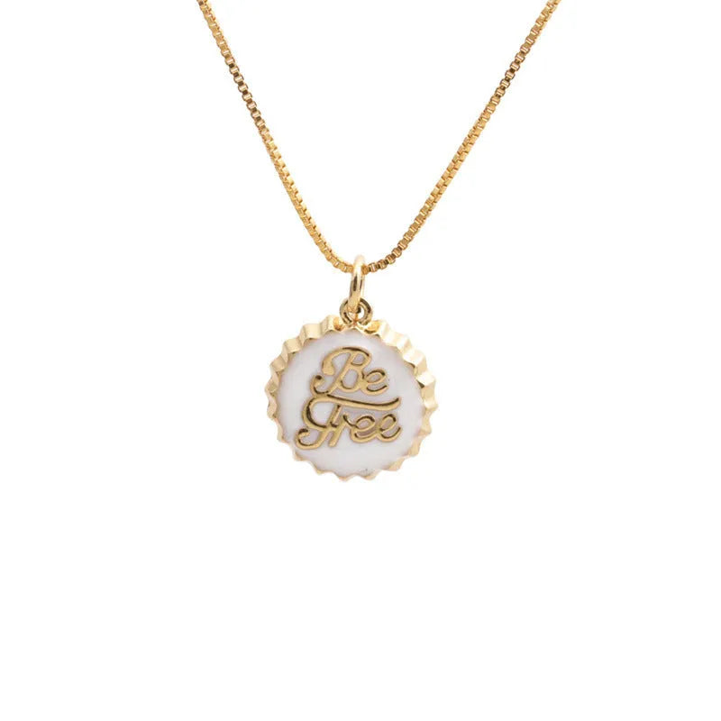 Copper bottle cap pendant necklace with electroplated 18K gold finish on 40cm box chain