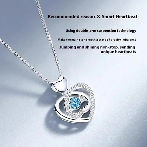 Blue diamond geometric heart pendant necklace and bracelet set on electroplated copper chain