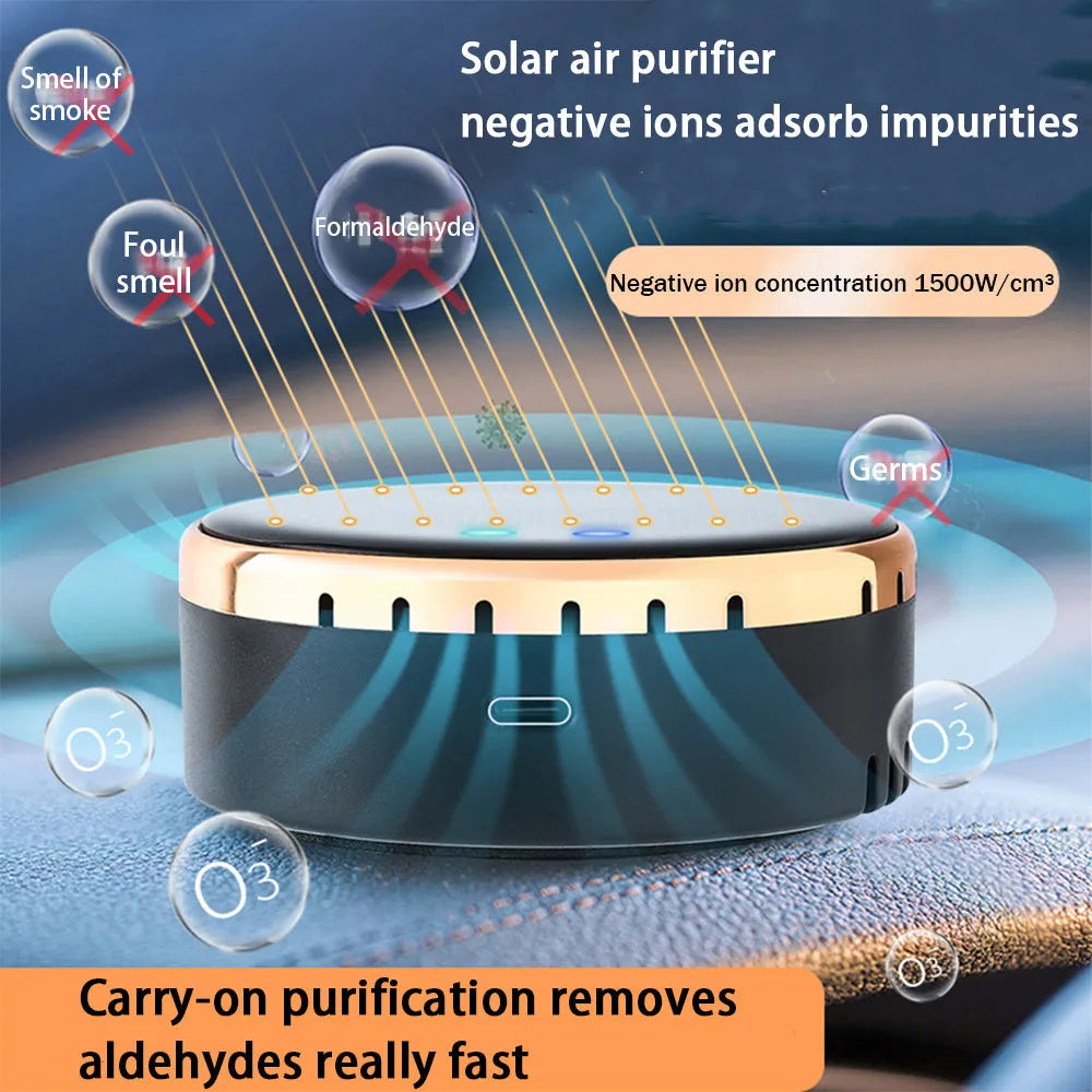 Black solar-powered car air humidifier mounted in a vehicle air conditioning vent
