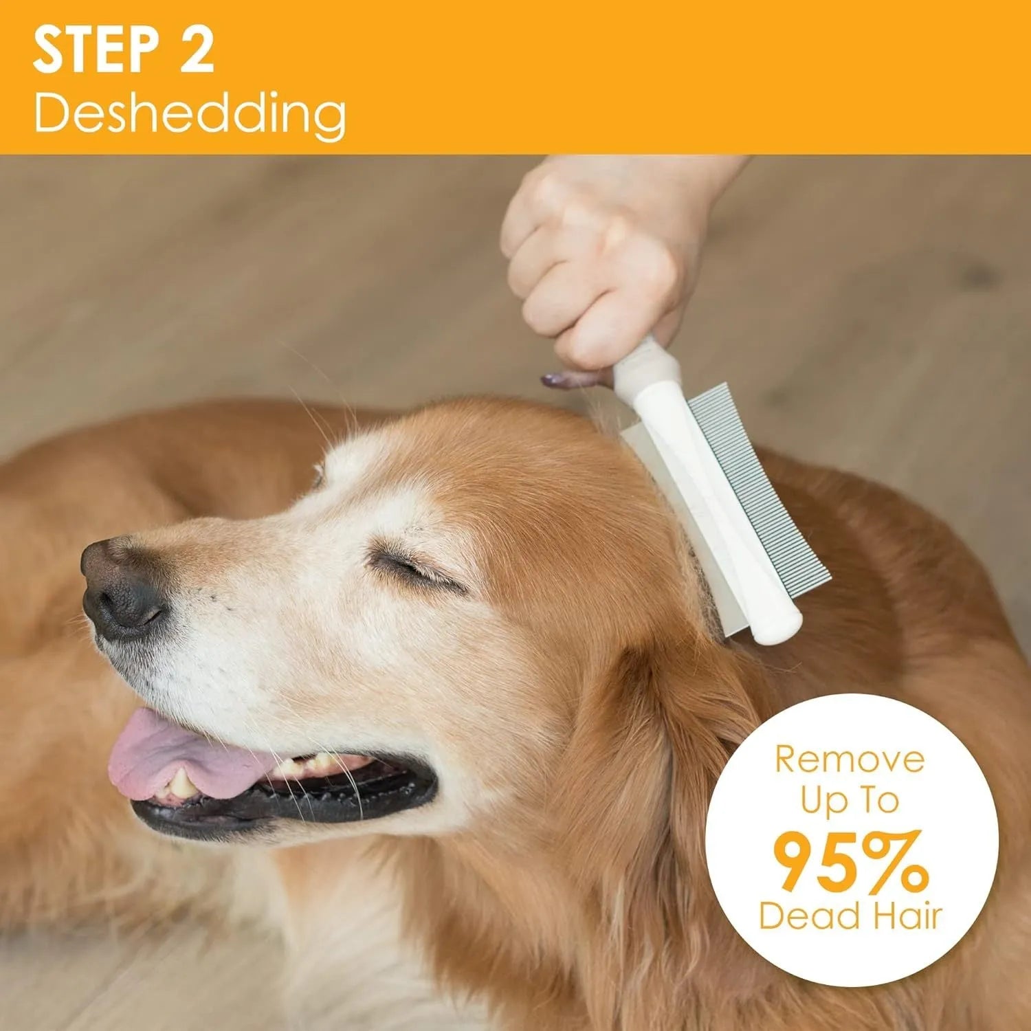 White 2-in-1 pet grooming brush with comb and deshedding sides, ergonomic handle
