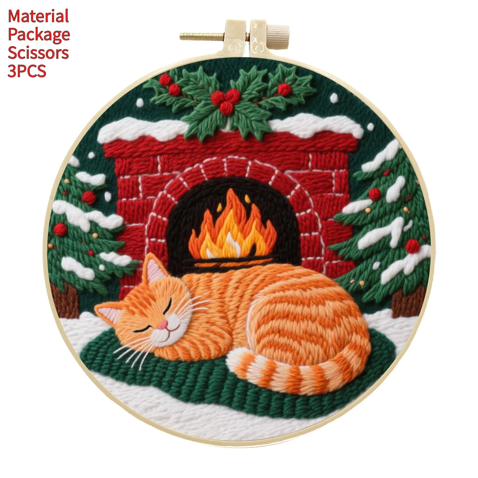 Autumn fruit pattern embroidery kit with cotton linen fabric and imitation bamboo hoop.