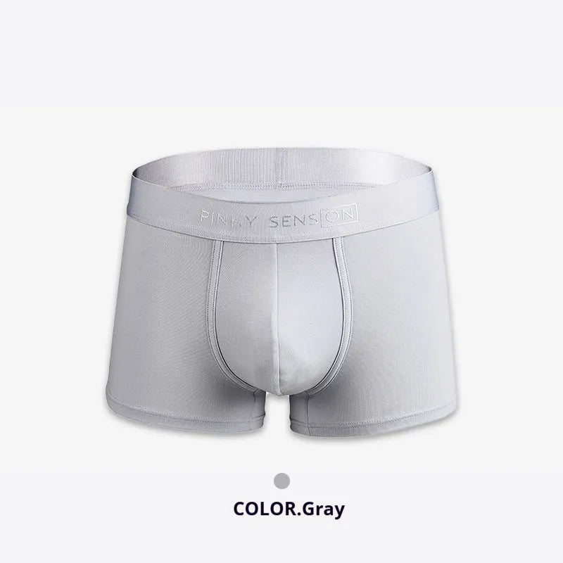 Men's solid colour cotton boxer underwear in black, white, silver grey, and light green
