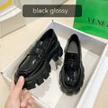 British style wide fit loafers with patent leather upper and muffin base heel in available sizes 32-43