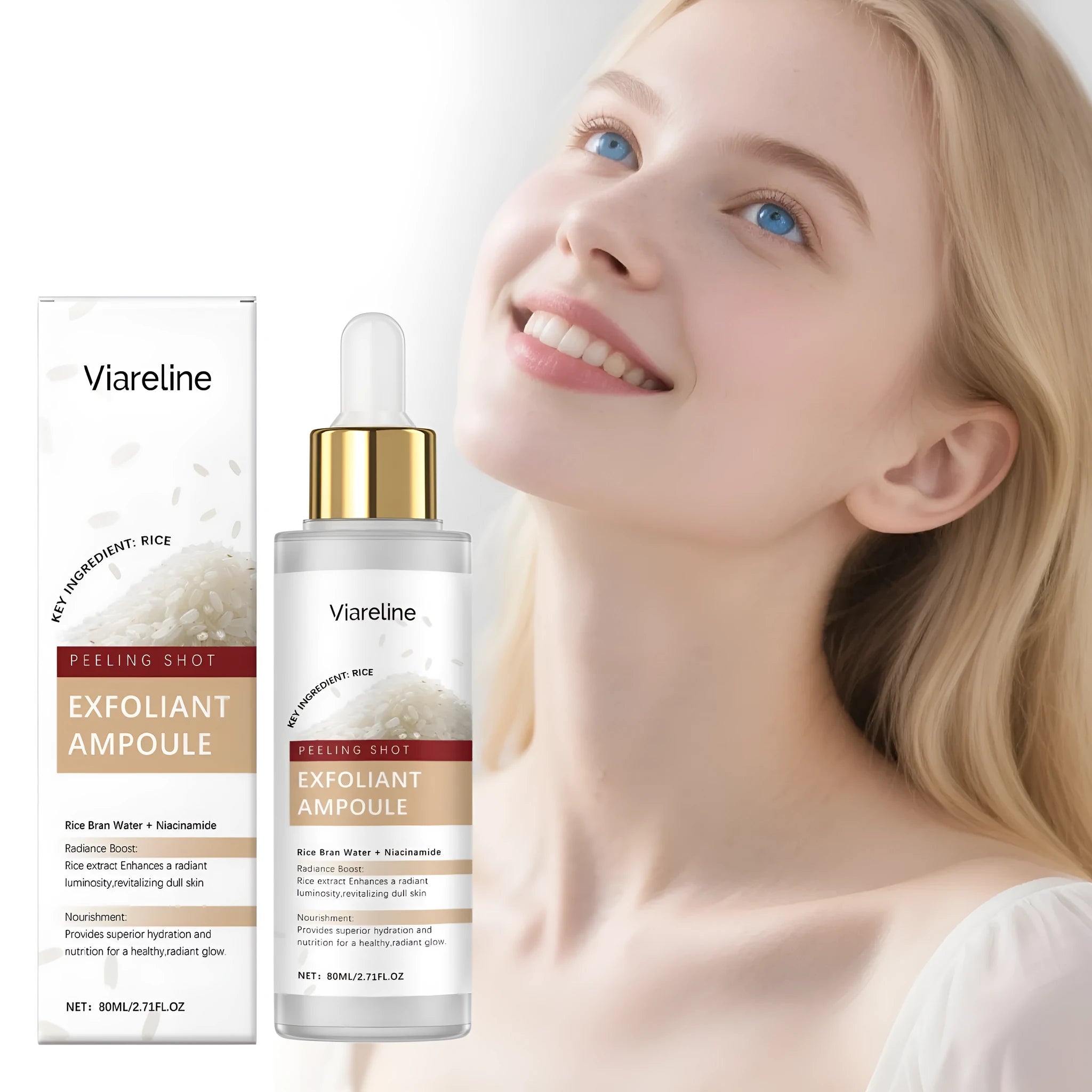 80ml bottle of facial exfoliating and moisturising liquid with hyaluronic acid and salicylic acid