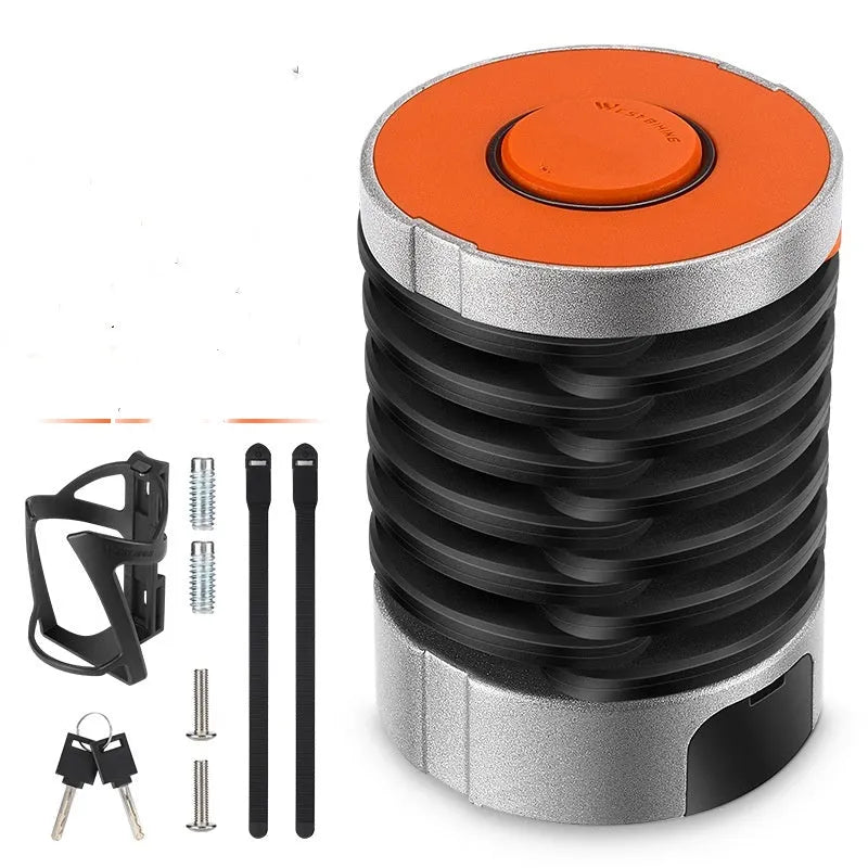 Black folding bicycle lock showing compact folded and extended positions for bike security