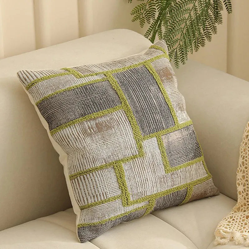 Square jacquard cushion cover with detailed plant and flower pattern in Nordic retro style.
