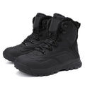 Men's black and khaki velvet high-top boots with fleece lining and lace-up front