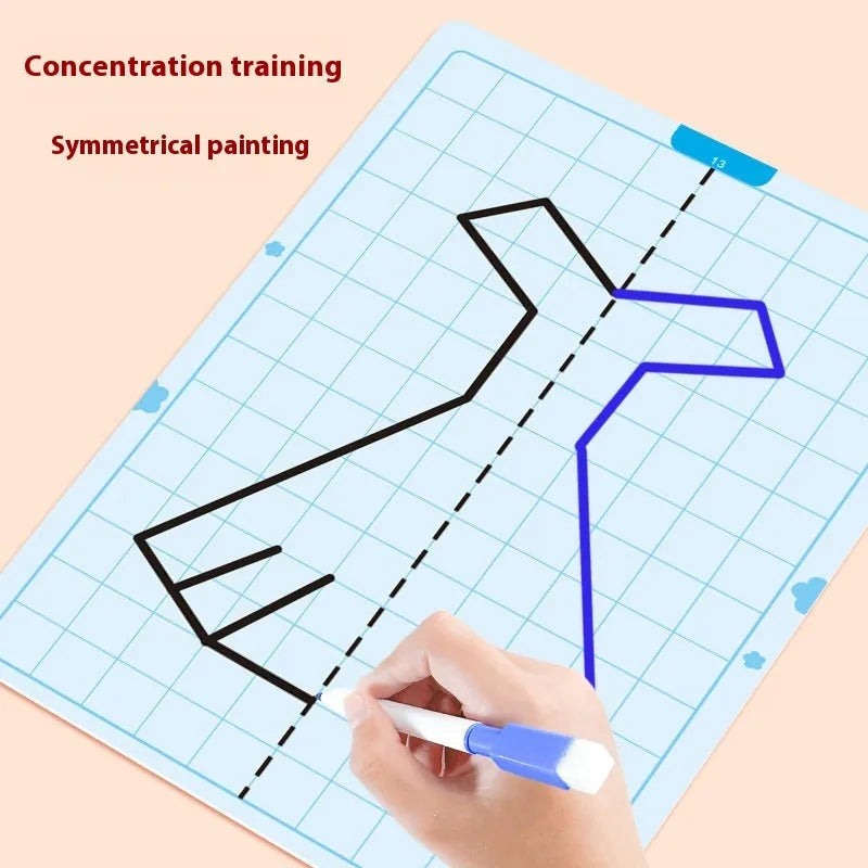 Symmetrical Grid Drawing Toys 20-Piece Paper Activity Set for Teenagers 7-14 Years with Pen and Eraser Basic Advanced Challenge Versions Intellectual Development Activity