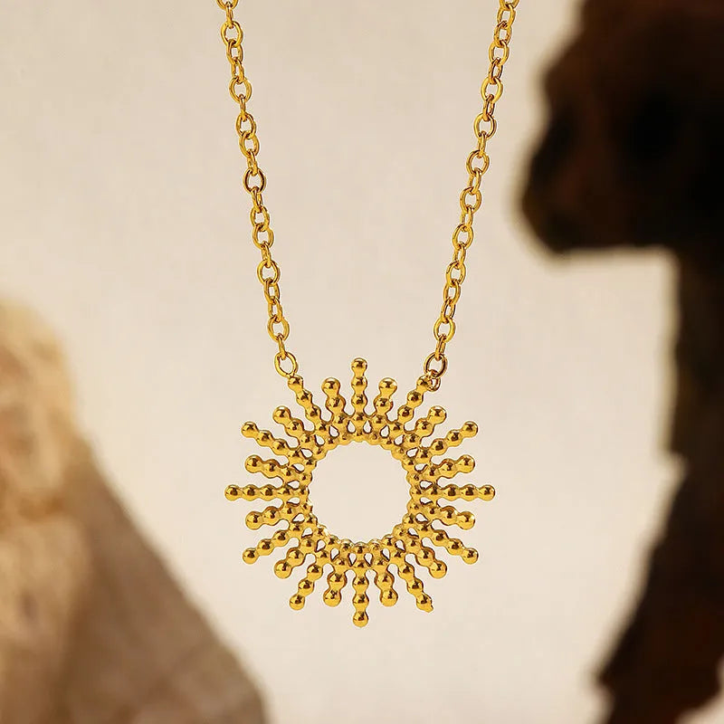 Sunflower Series gold necklace and bracelet set with geometric chain design