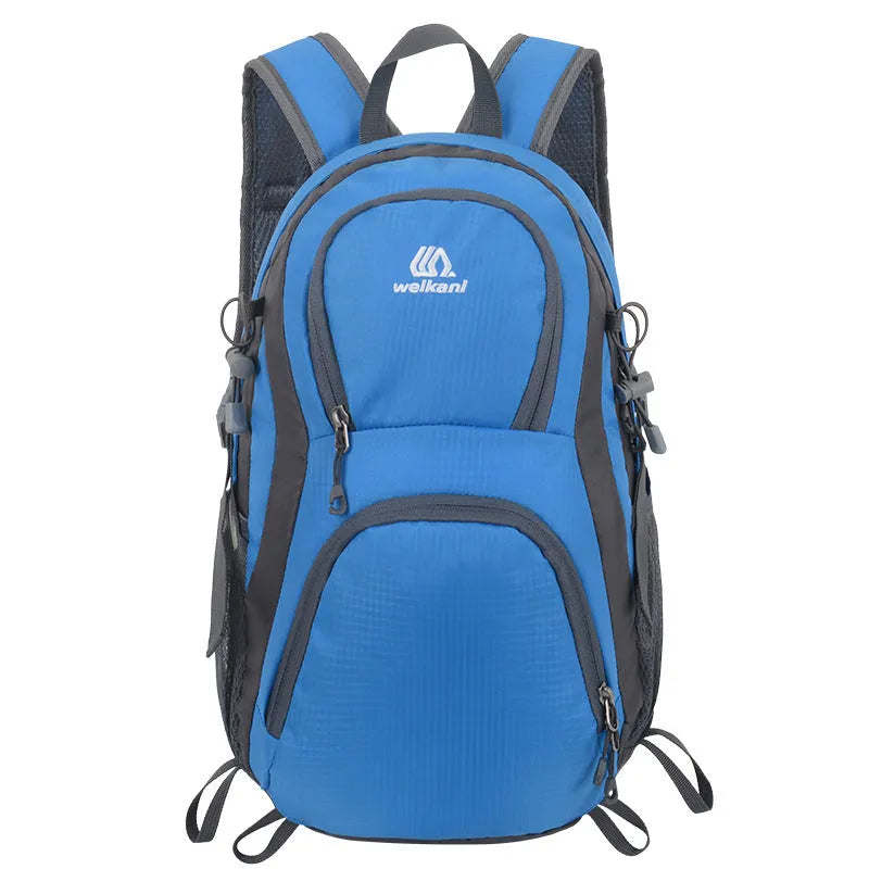 20-litre multi-functional sports backpack in Oxford cloth with an air pillow belt, shown in various colours.