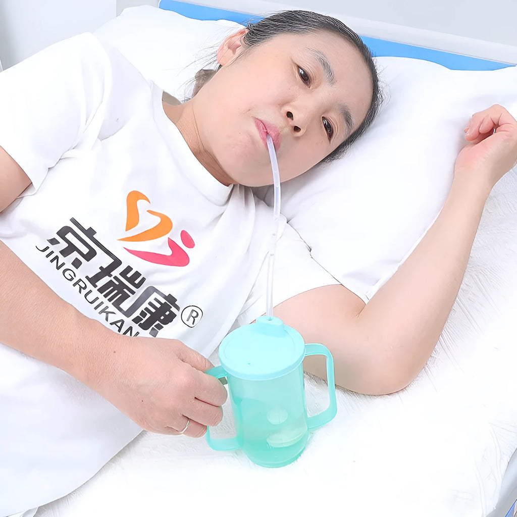 Oblique mouth anti-choke drinking cup with handle and optional wrist splint for elderly and pregnant women