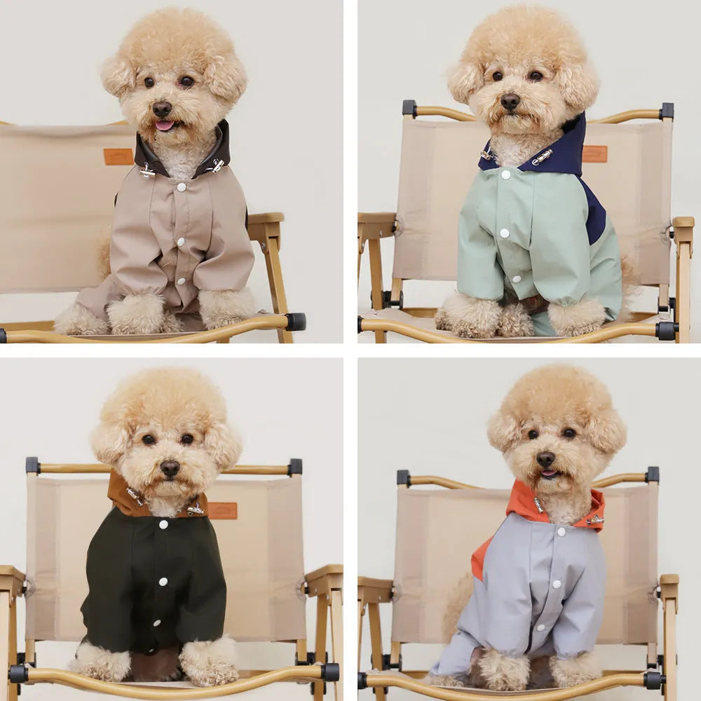 British style waterproof polyester dog jacket for small and medium sized dogs in army green colour