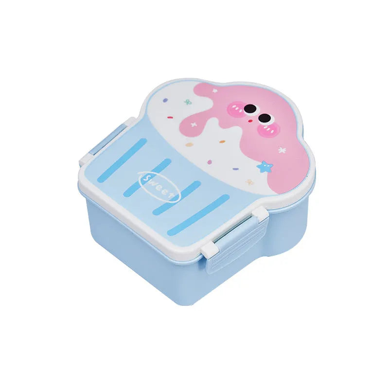 Creative ice cream shaped plastic lunch box with bento compartments and included spoon and fork set