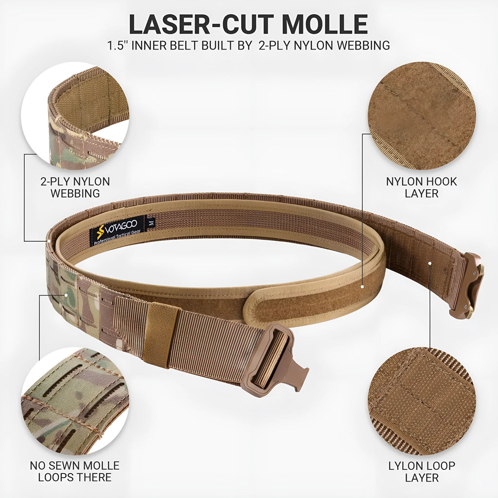VOTAGOO tactical belt with quick-release alloy buckle in CP camouflage, black or grey-brown