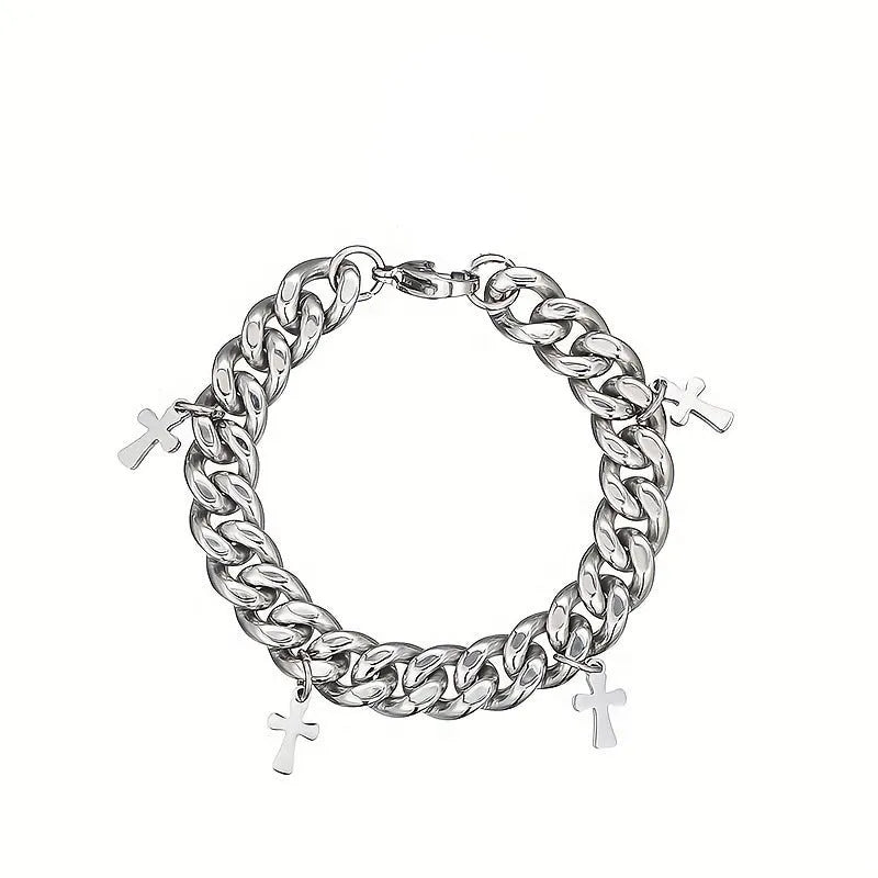 Men's titanium steel geometric cross bracelet in cold wind style