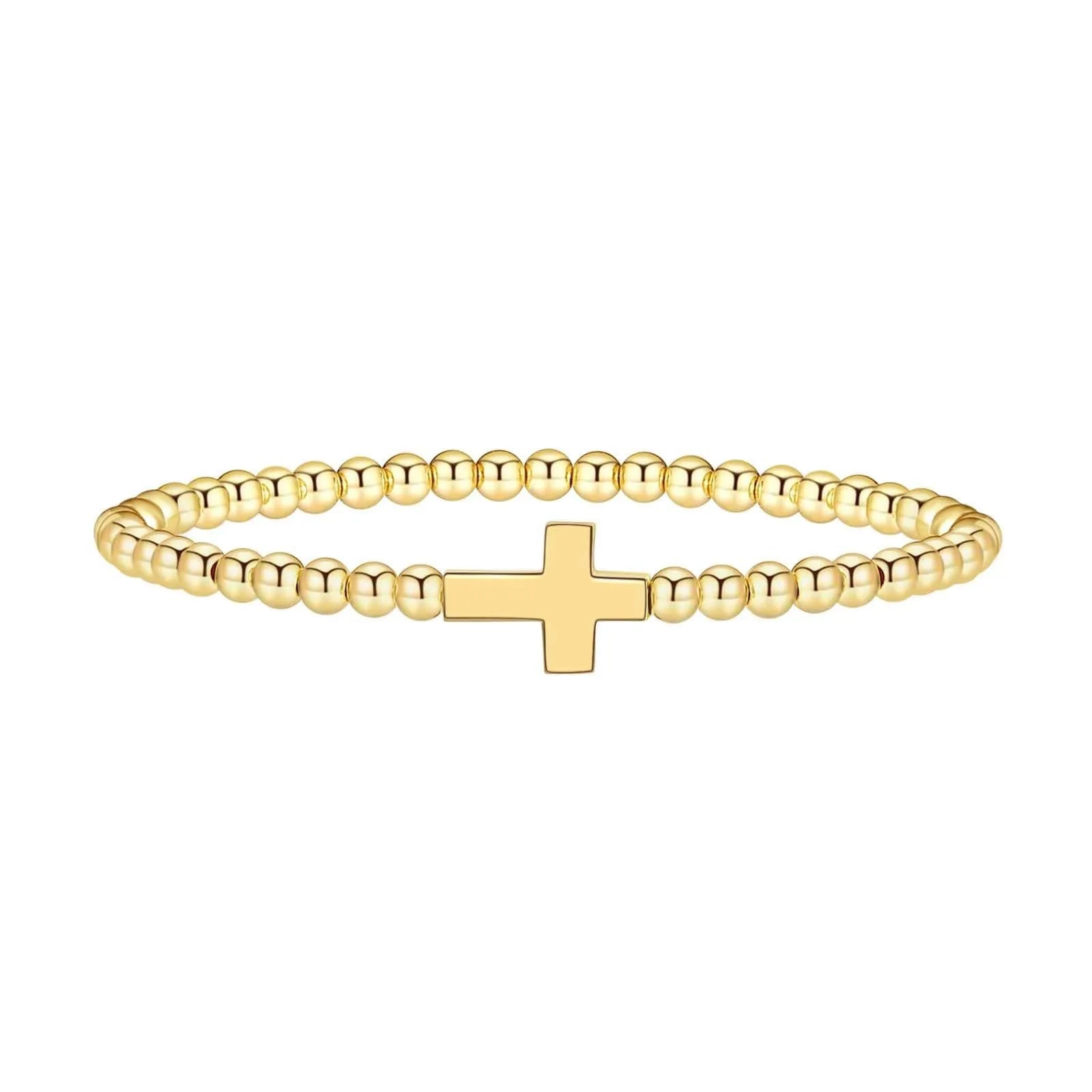 Adjustable stainless steel beaded bracelet with geometric shapes and round elements