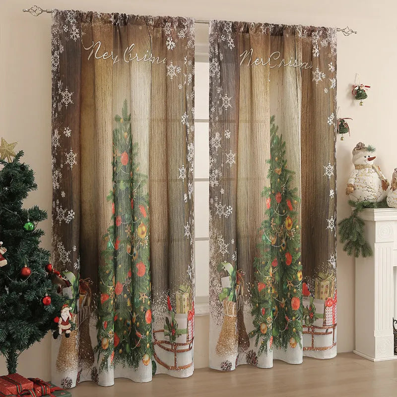 American-style rectangular Christmas printed polyester curtain showing red plaid design with semi-sunshade function