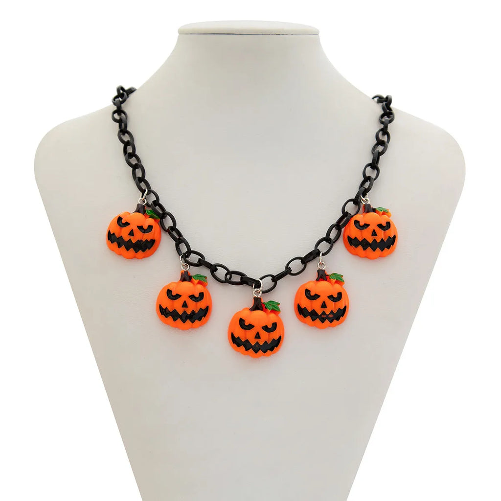 Halloween pumpkin ghost necklace with colourful acrylic cartoon pendant on chain