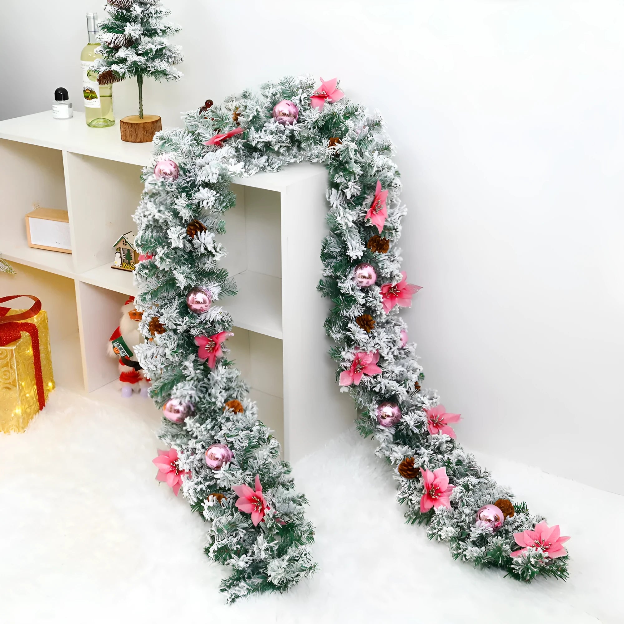American style flocked rattan Christmas garland vine in a choice of five colours: gold, blue, silver, pink, or red.