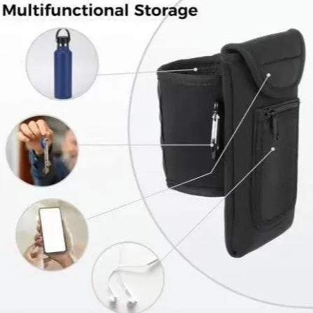 Fitness magnetic cup sleeve covering large sports water bottle with carabiner clip attachment