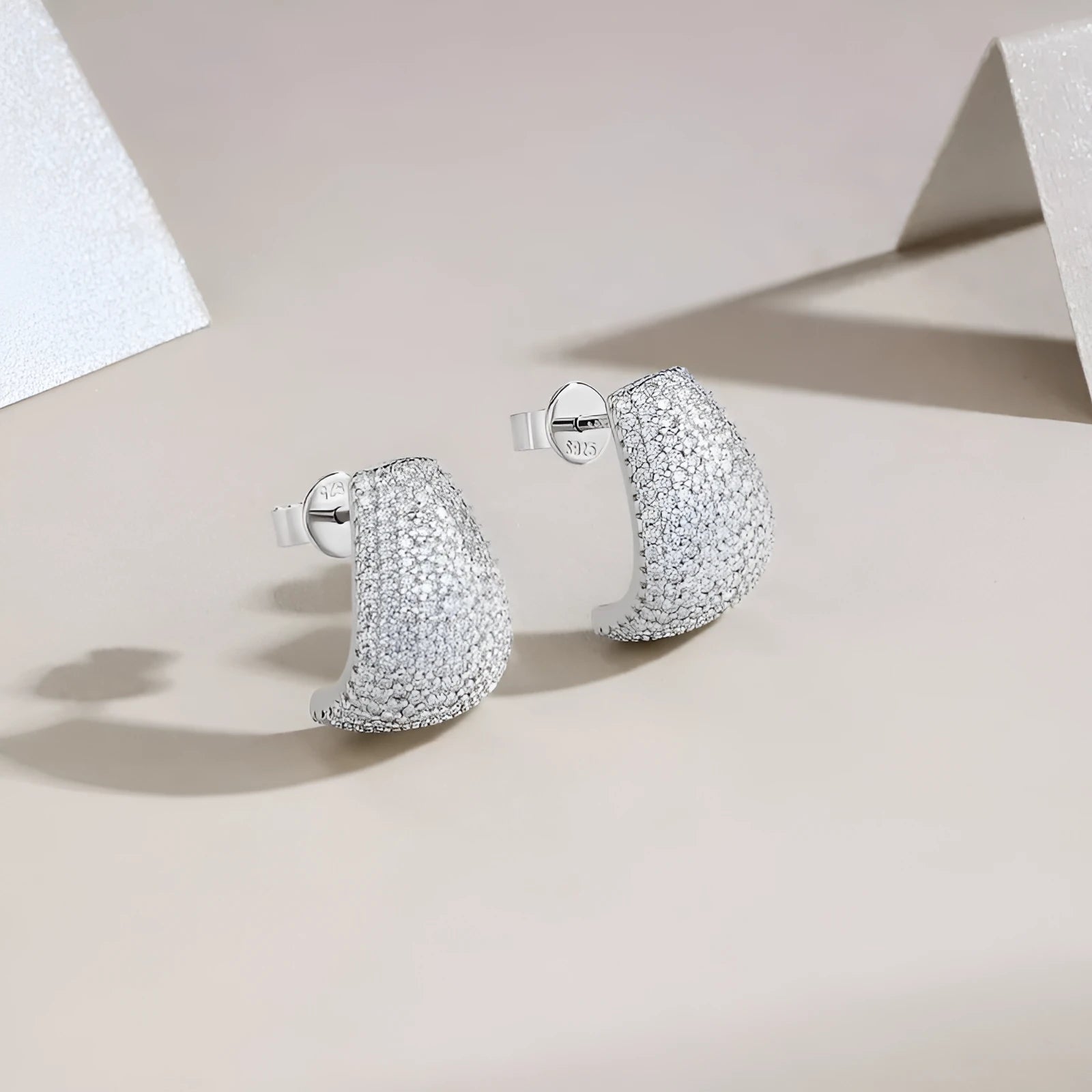 Geometric S925 sterling silver ear studs with moissanite stones for women