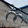Silver geometric big hoop clip-on earrings with moon design in gothic punk style