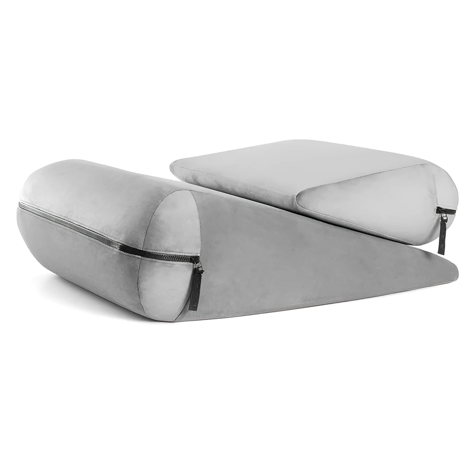 High-density sponge furniture triangle pillow in grey, measuring 68cm, with embroidery detail.