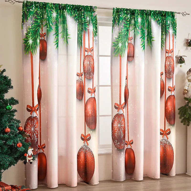 American-style rectangular Christmas printed polyester curtain showing red plaid design with semi-sunshade function