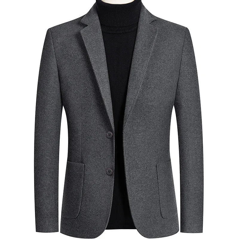 Men's slim fit wool suit jacket in a solid colour with a polyester lining.