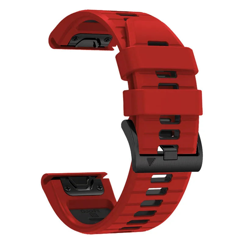 Two-tone quick release silicone watch strap for Garmin Fenix watches in 22mm and 26mm widths.