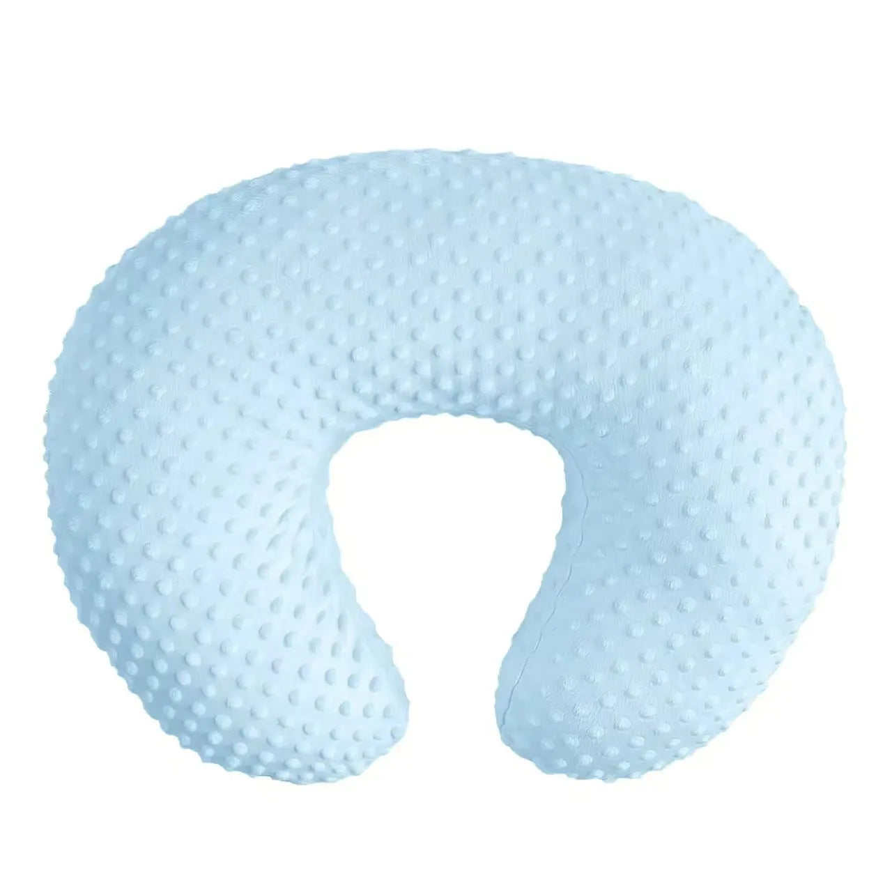 Multifunctional nursing pillow with a removable cover in grey, designed for feeding support and spill prevention.