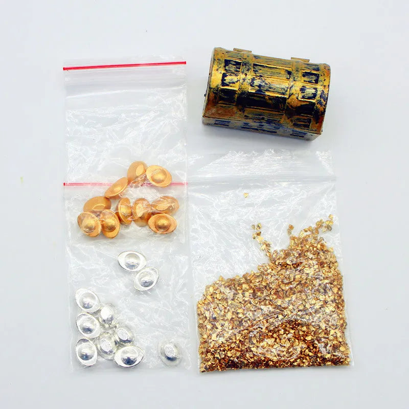 Alloy treasure box doll house accessories with gold coins and bars miniature ornaments