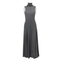 Grey slim-fit women's cotton dress with a half turtleneck collar and backless design
