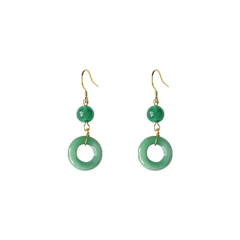 Green Chinese style cheongsam peace buckle design geometric earrings with zinc alloy construction