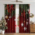 A pair of 3D digitally printed Christmas curtains with a modern festive pattern, hung on a window.