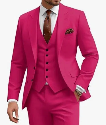 Men's slim fit three-piece suit in chemical fibre blend fabric available in multiple colours with Asian sizing