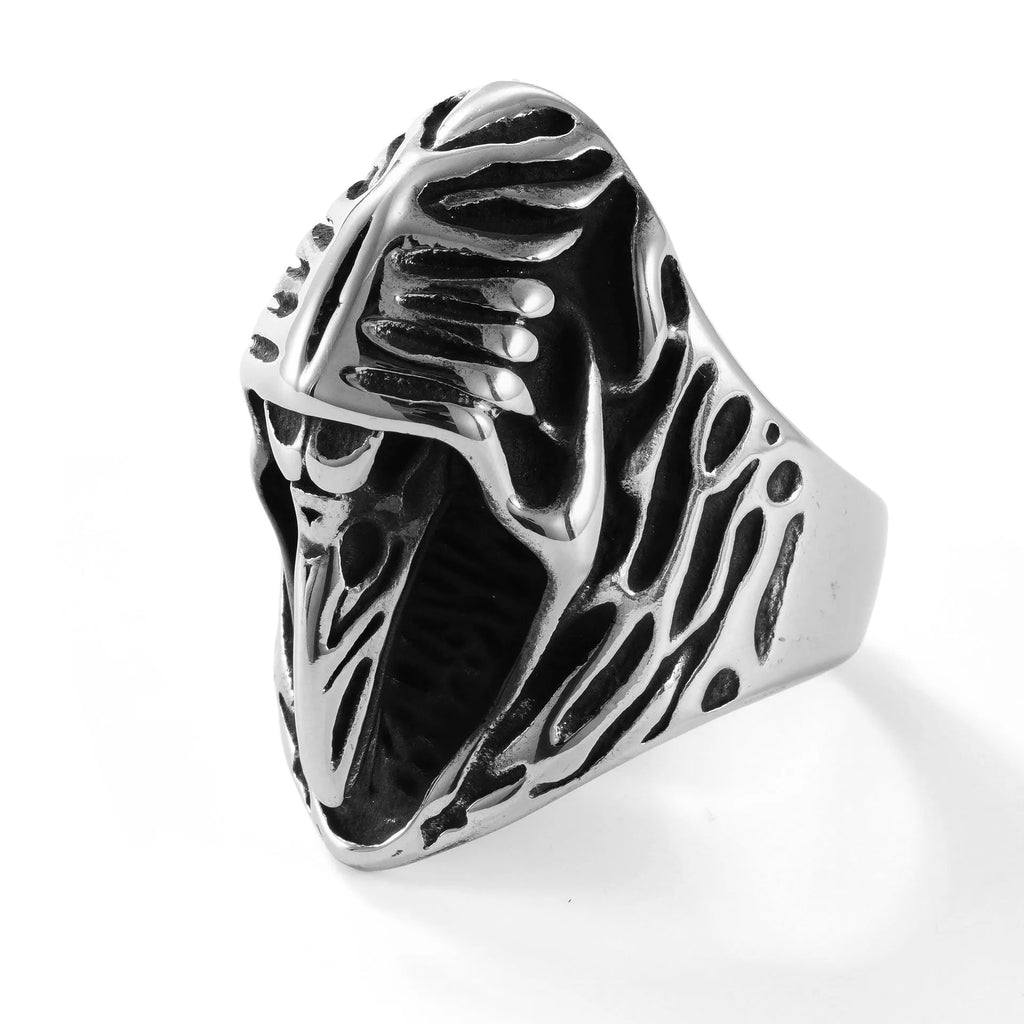 Crow geometric punk ring in MR166 colour with titanium steel construction and retro animal design