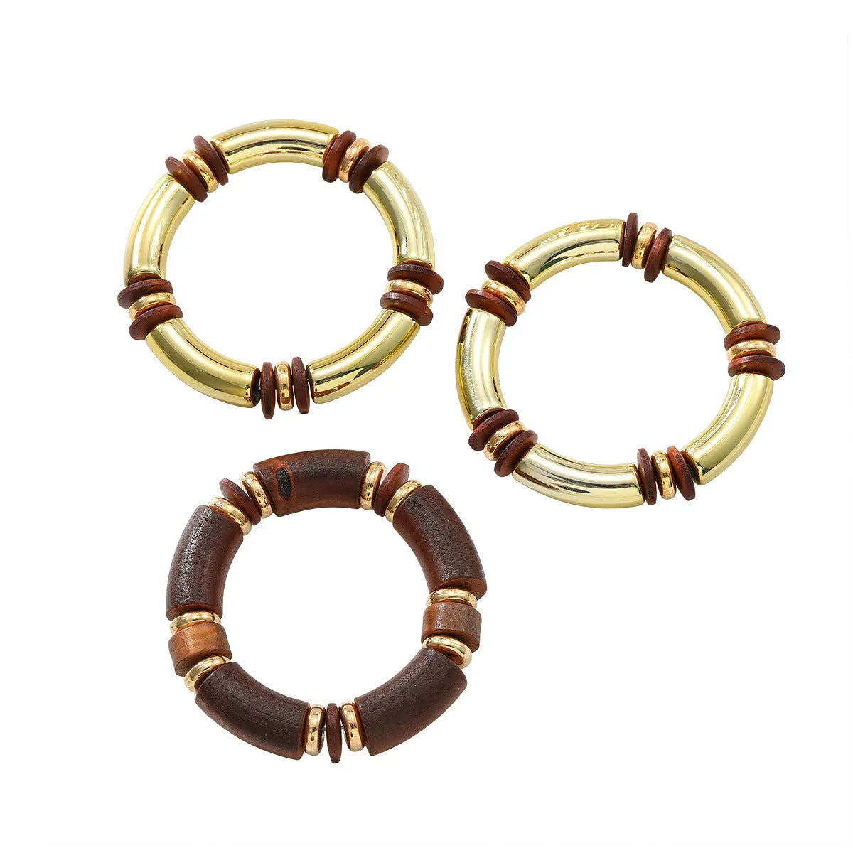 Women's multi-layer wooden necklace and bracelet set with alloy construction and circular design elements