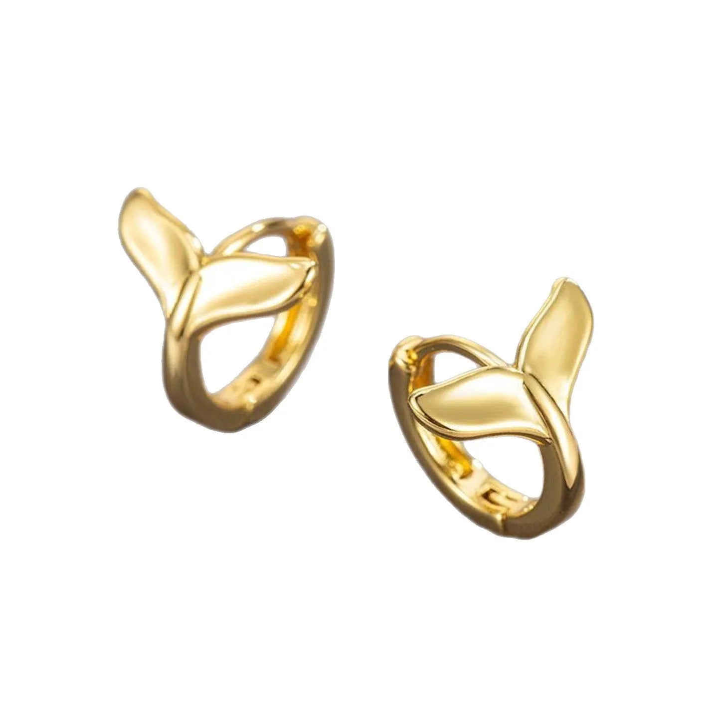 A pair of women's simple fishtail design earrings with an electroplated white gold or yellow gold finish.