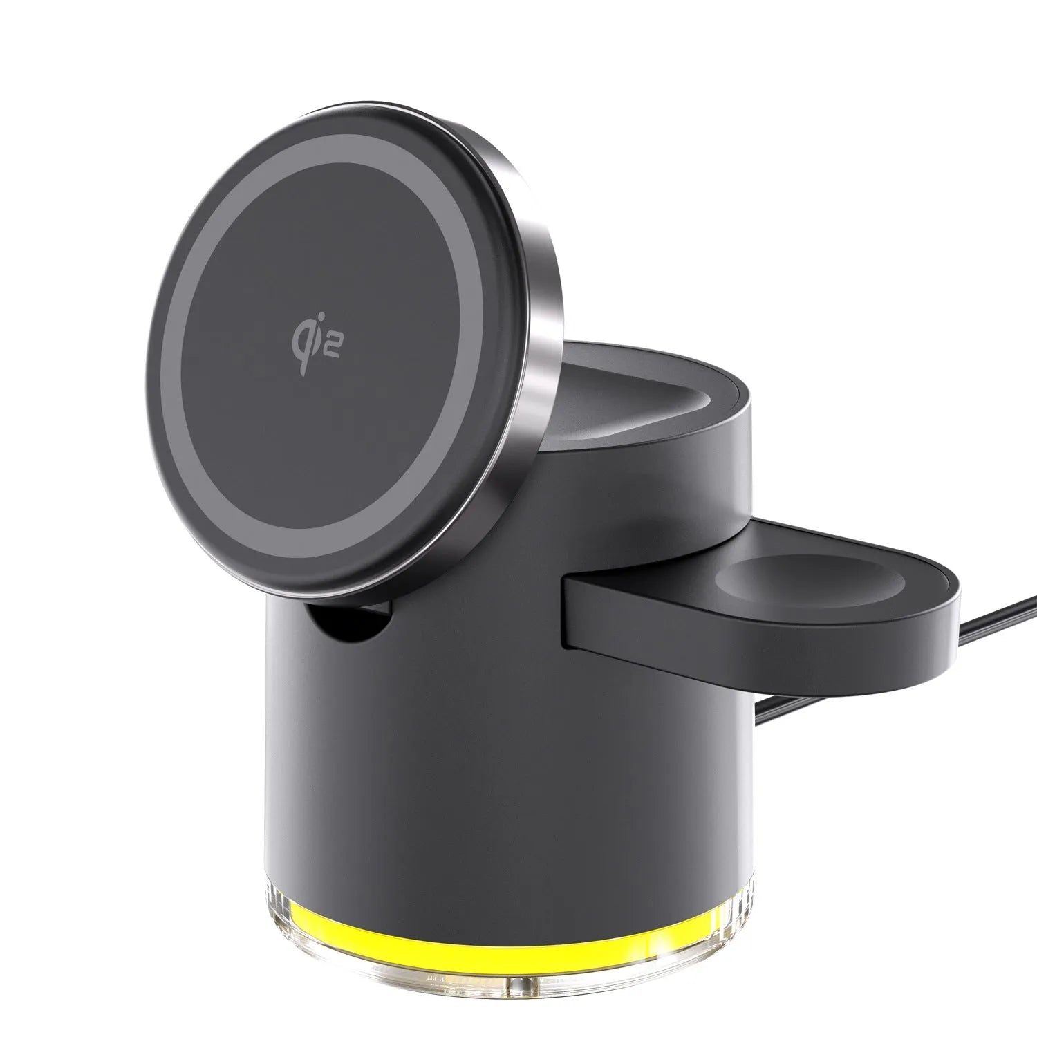 C16 Magnetic Three-in-one Wireless Folding Charger in Black or Ivory White, shown open for charging and folded for portability.