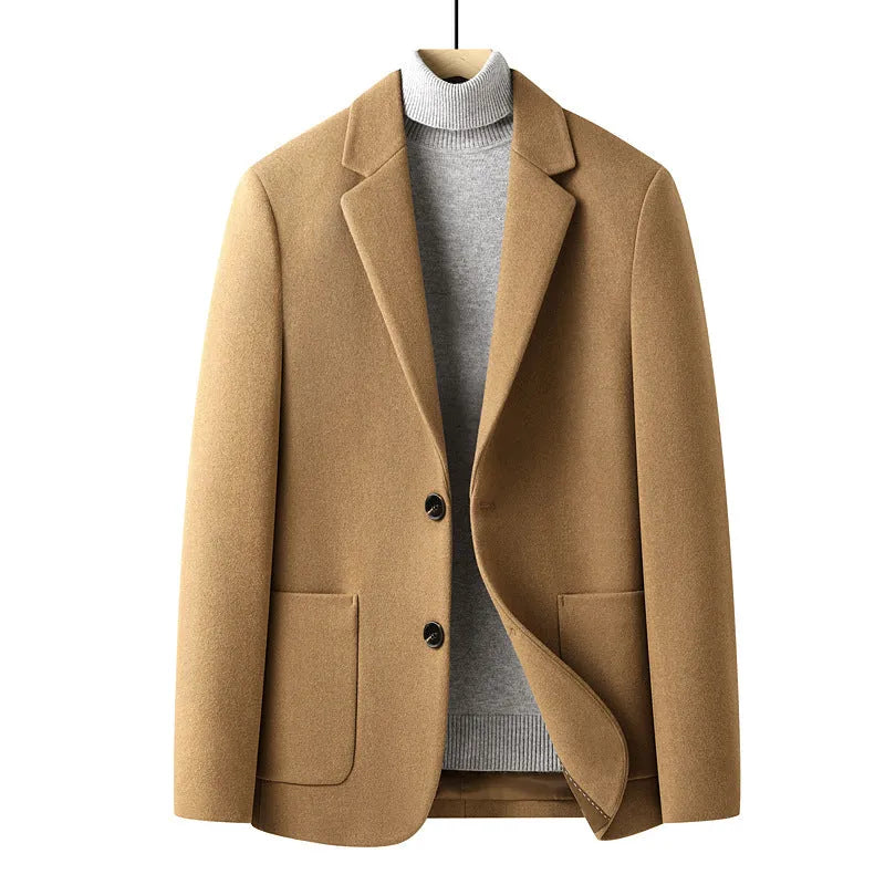 Men's slim fit wool suit jacket in a solid colour with a polyester lining.