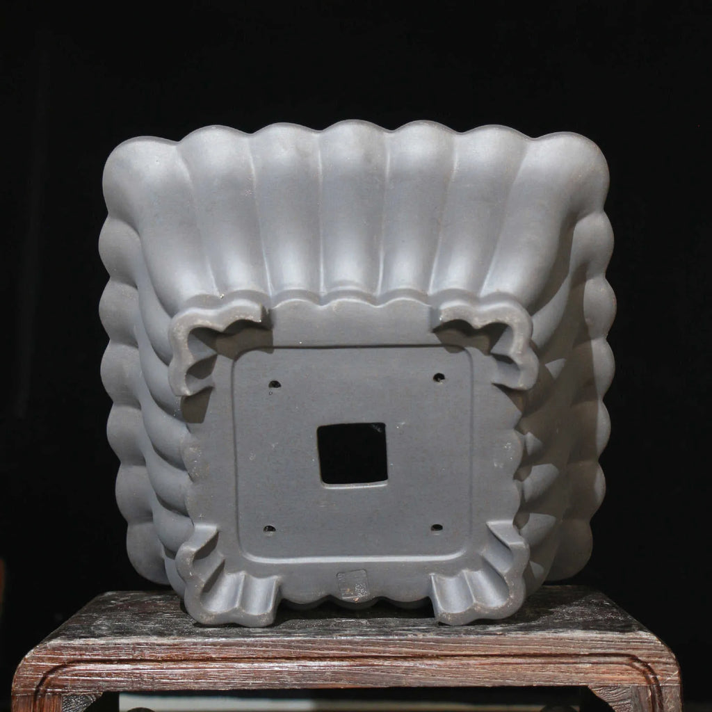 Square purple sand ceramic bonsai pot with classical Du Xiliang style measuring 37x15cm for desktop plants