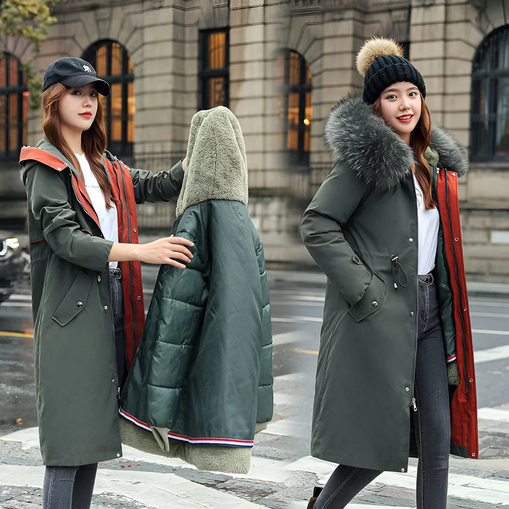Long women's fleece-lined trench coat in a choice of six colours, featuring a two-way zip.
