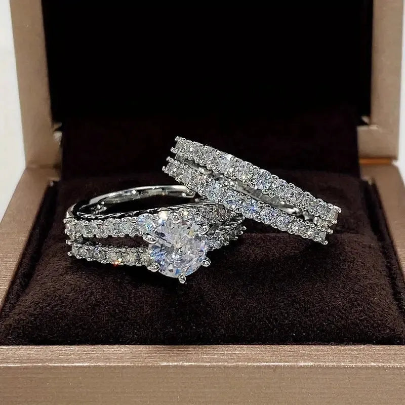 2 in 1 fully jewelled female ring set in alloy showing gold, rose gold and silver colour options