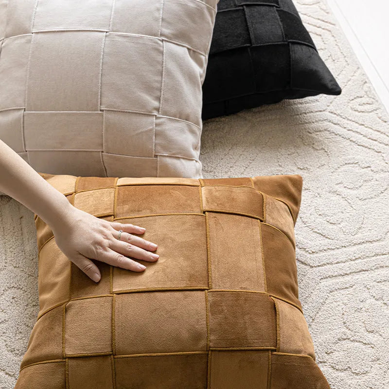 Square chenille woven sofa cushion pillow in beige, measuring 50 by 50 centimetres.